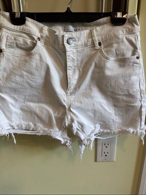 LOFT White Distressed Denim Cutoff Shorts